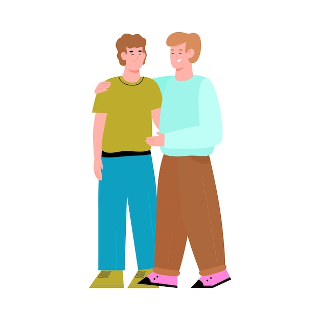 Вектор Молодые люди, вступившие в однополые гомосексуальные отношения - векторная иллюстрация