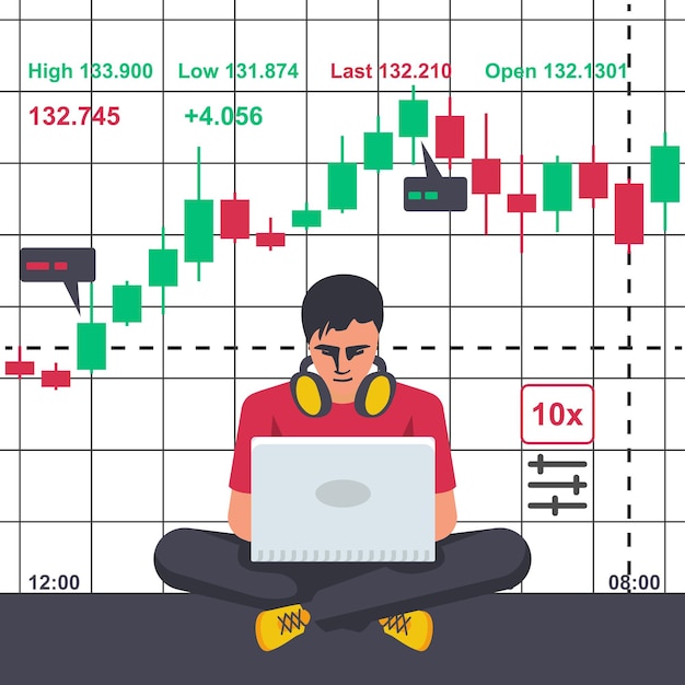 Young modern man with laptop trades on financial stock exchange