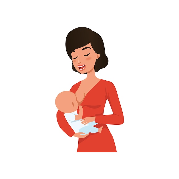 Young mother breastfeeding her baby vector Illustration isolated on a white background