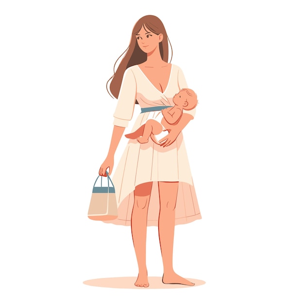 Vector young mother holding a baby flat design vector illustration