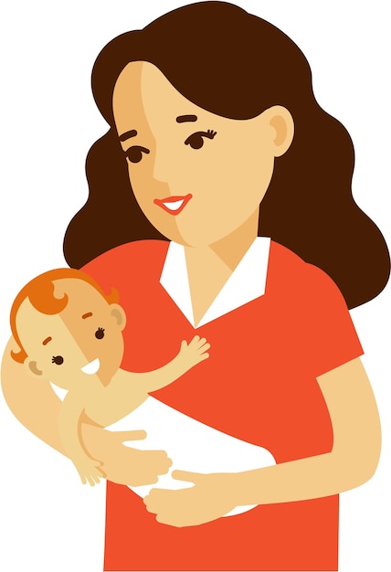 Vector young mother holding newborn in her arms