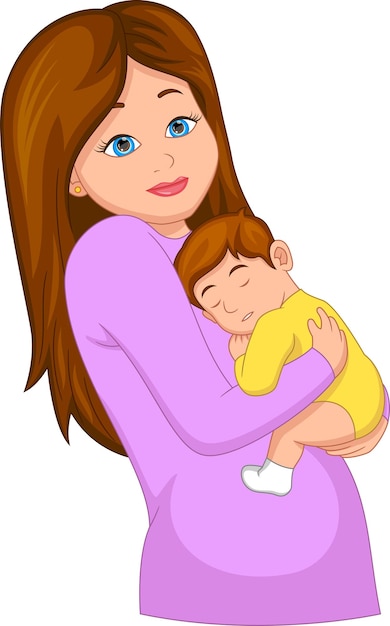 Vector young mother with cute baby