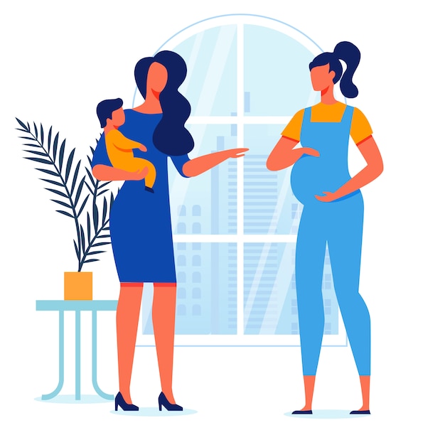 Vector young mothers conversation vector illustration