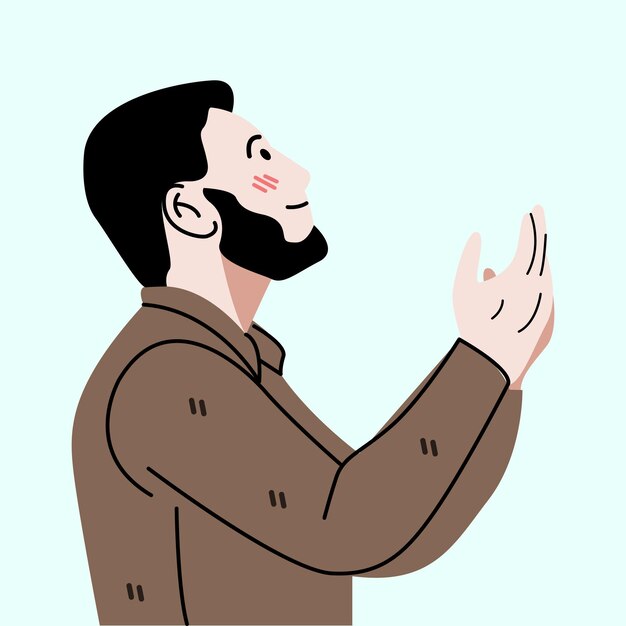 Young muslim man praying flat character