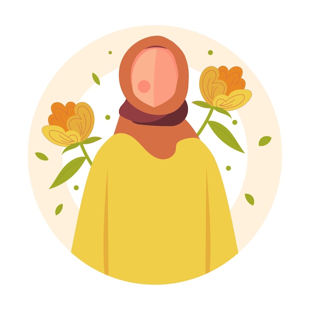 Vector young muslim woman wearing hijab with flower aesthetic profile