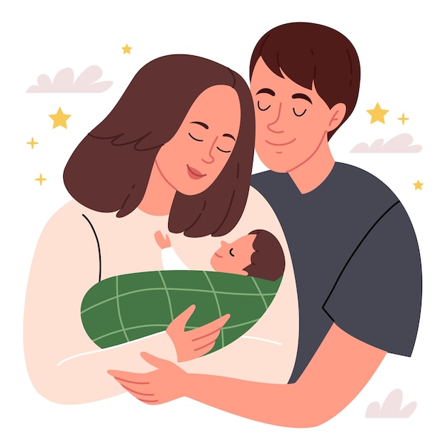 young parents holding a child concept of a happy family parenthood the beginning of a new life 