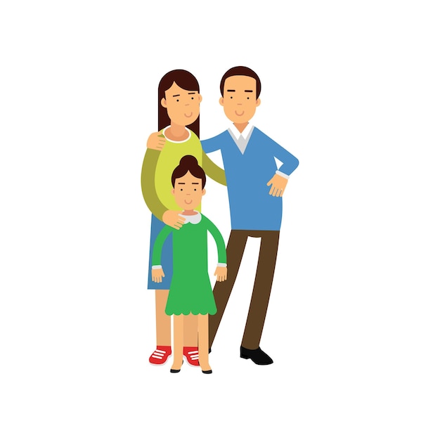 Young parents standing with their daughter, happy family concept vector Illustration isolated on a white background