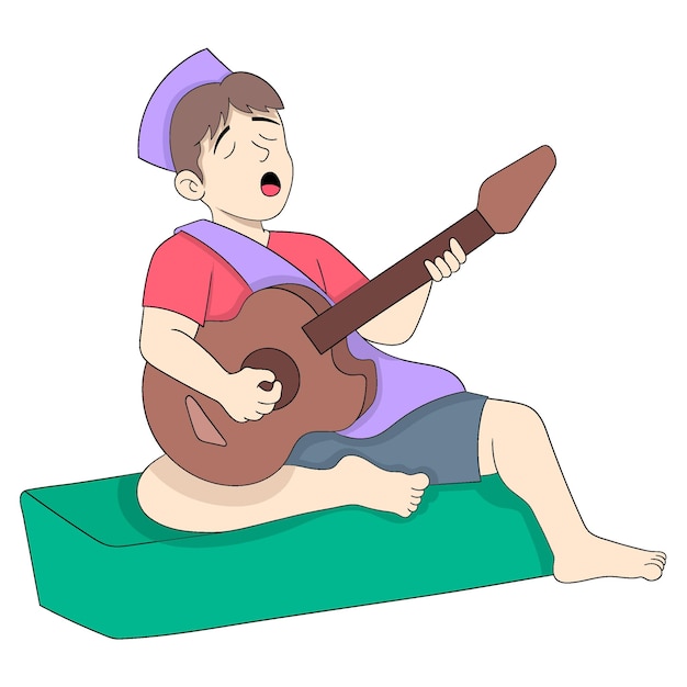 Young people are waiting for the time to break their fast by playing guitar and singing