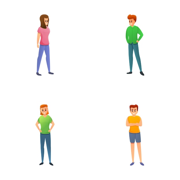 Vector young people icons set cartoon vector guy and girl character people human