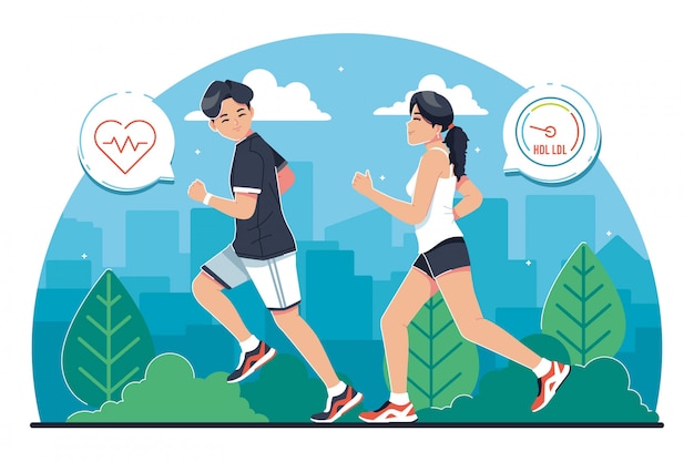 young people jogging together illustration