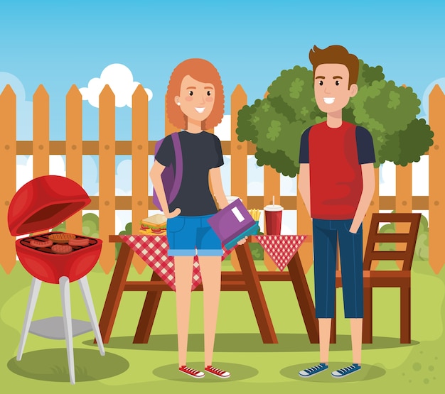 Vector young people in picnic day scene vector illustration design