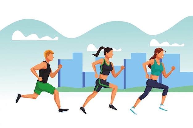 young people running athletes avatars characters