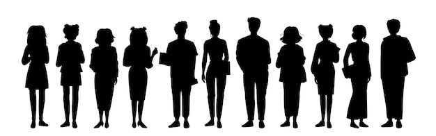 Young people student black flat silhouette set.