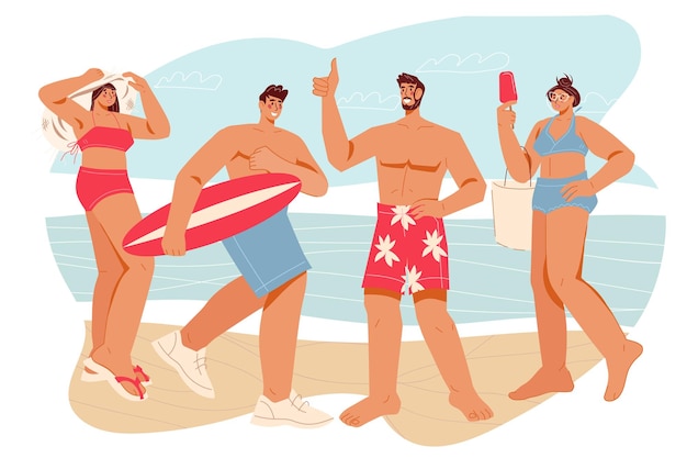 young people on summer vacation flat vector on white background