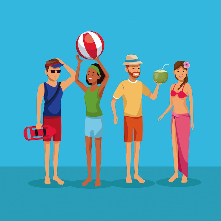 Vector young people in swim suit summer cartoons 