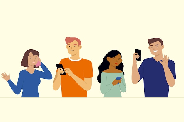 Vector young people using smartphones