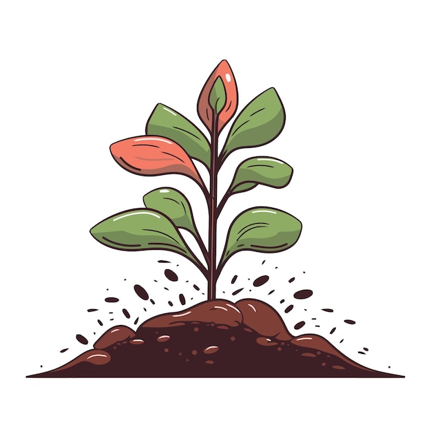 Young plant growing out of the ground Plant growing from soil Vector illustration