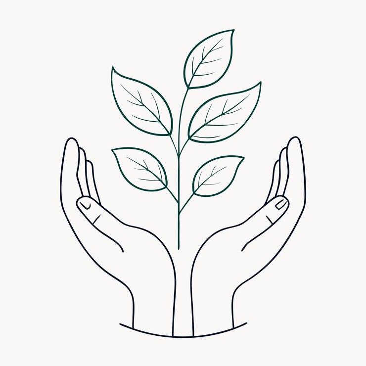 Vector young plant in palm with hand