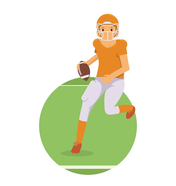 Vector young player running in american football game