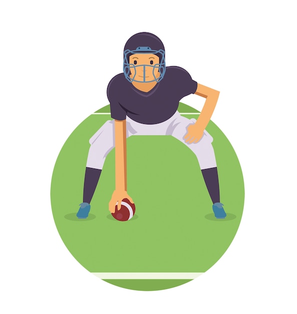 アメリカのフットボールの試合で待っている若い選手