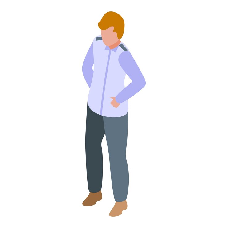 Vector young police officer standing upright isometric illustration