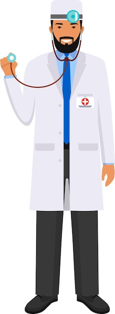 Vector young practitioner emergency doctor man character icon in flat style vector illustration