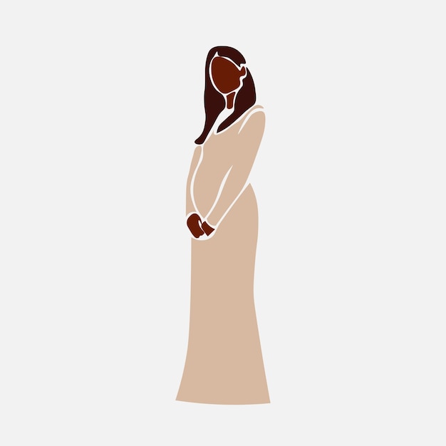 Young pregnant black woman in elegant line art style vector