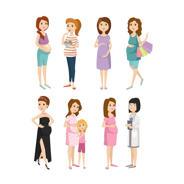 Vector young pregnant woman character