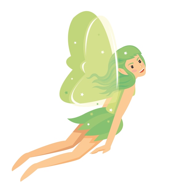 Vector young pretty angelic fairy girl with green costume