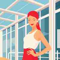 Vector young pretty businesswoman with red hair in a luxury office