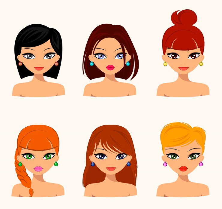 Vector young pretty women with different hairstyles