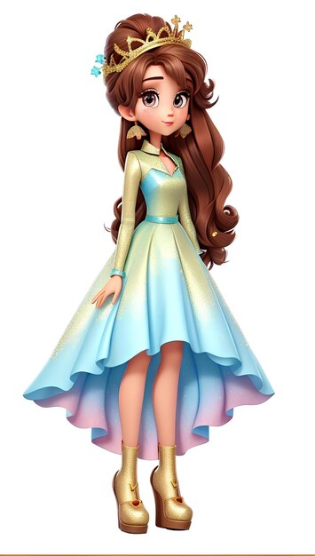 Young princess wearing a blue dress and brown hair