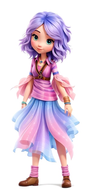 Young princess with purple hair and pink purple dress