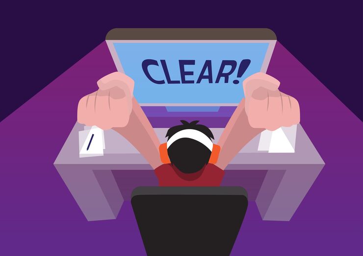 Vector 젊은 프로그래머는 프로그래밍 기술을 개발했으며 게임의 끝은 명확한 개발자 화면 벡터 이미지입니다.