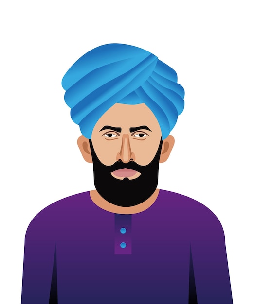 Vector young punjabi man close up vector illustration