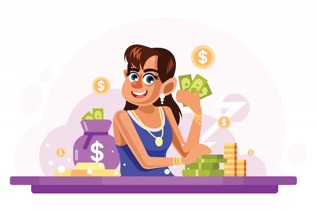 Vector young rich woman vector illustration