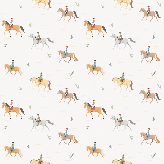 Vector young riders trotting seamless vector pattern