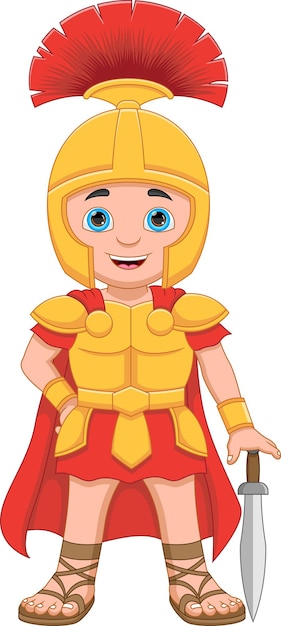 young roman soldier cartoon on white background