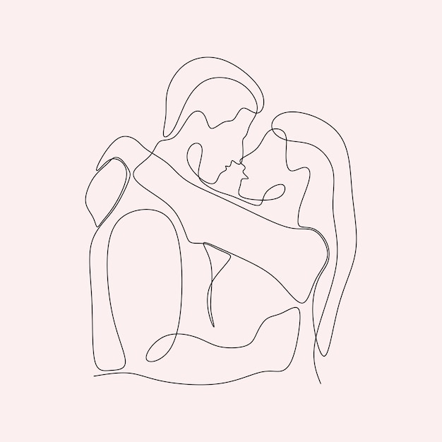 young romantic couple continuous drawing single line art