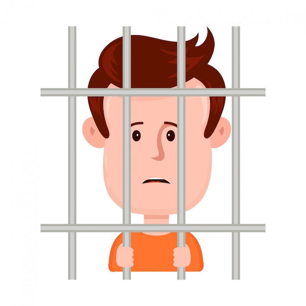 Premium Vector | Young sad man prisoner behind bars, flat cartoon character  illustration  on white background. prisoner in jail concept