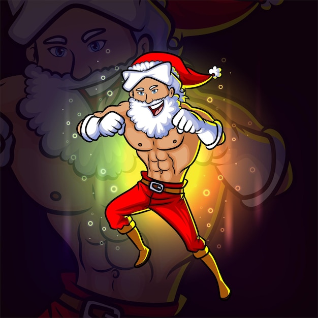 The young santa with the muscular body esport mascot design of illustration