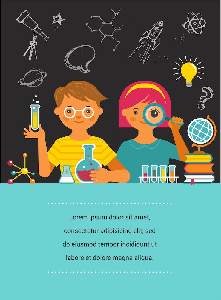 Vector young scientist. research, bio technology, chemical laboratory and education illustration