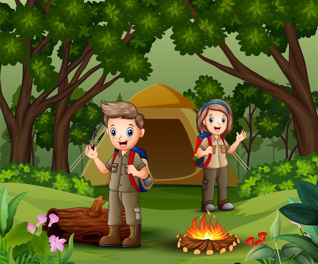 Young scout in the camping zone scene