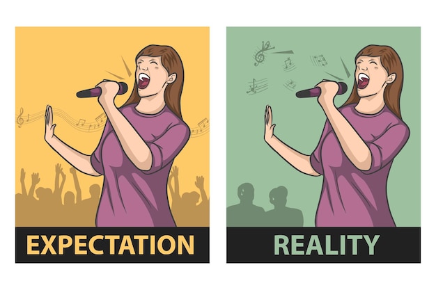 Young singer singing expectation versus reality