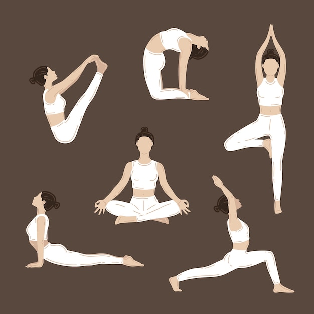 Giovani donne magre che fanno esercizi di yoga. set di illustrazioni vettoriali