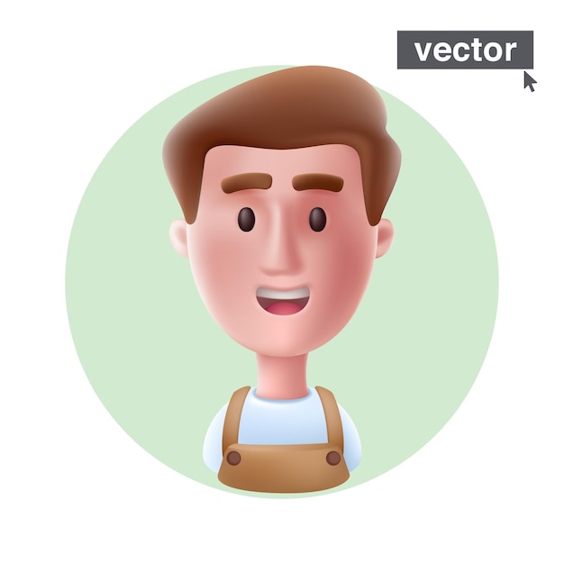 Vector young smiling barista wearing apron avatar in circle frame realistic 3d style vector character