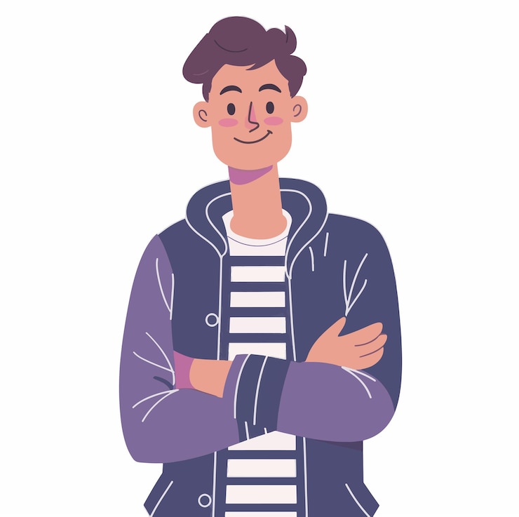 Vector a young smiling confident man standing with his arms crossed flat vector design