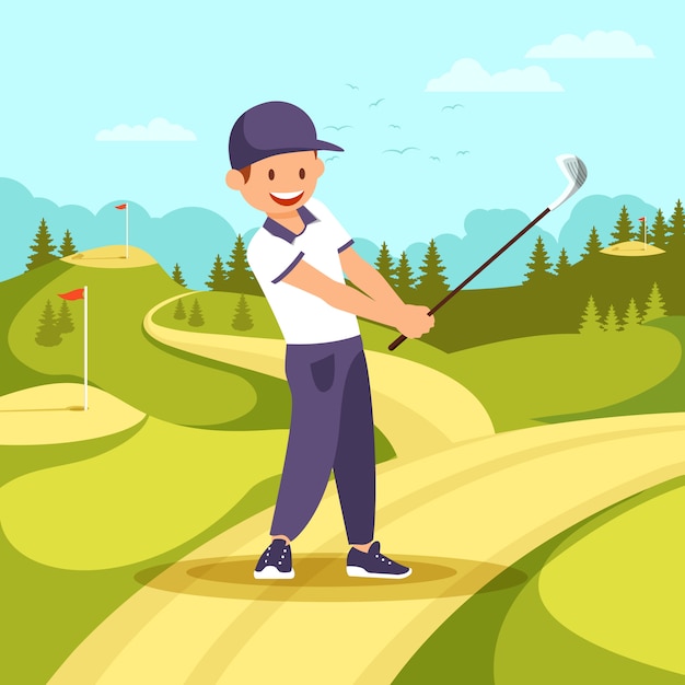 Giovane uomo sorridente nel club di golf uniforme della tenuta dello sport.