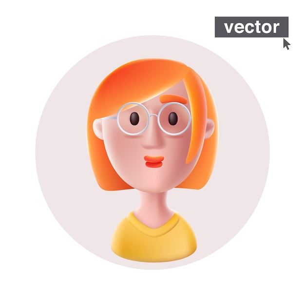 Vector young smiling red hair woman with glasses avatar in circle frame