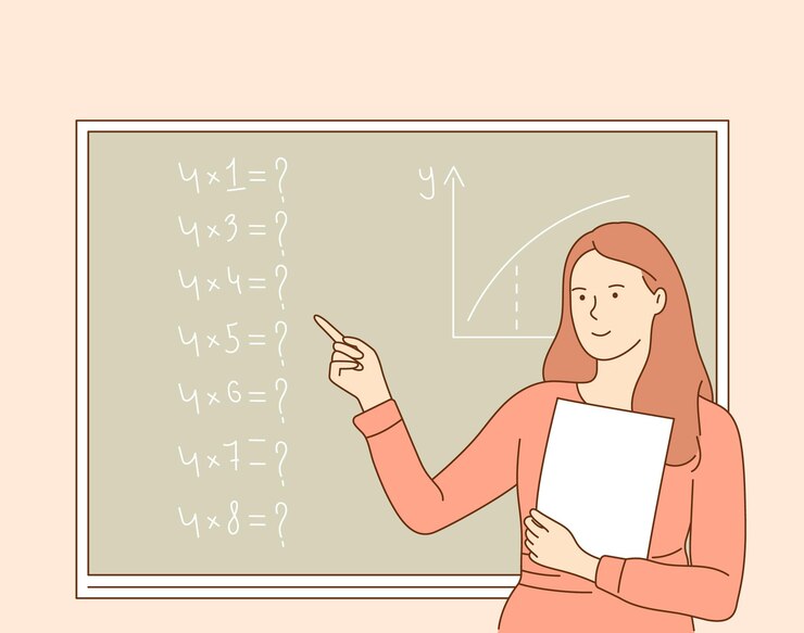 젊은 미소 학교 또는 대학 교사, 수학을 가르치는 교수.